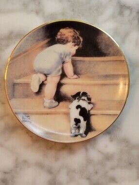 Vintage Bessie Pease Gutmann Decorative Plate with Child and Puppy Scene 3"